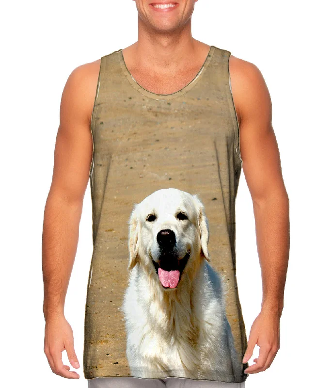 Women's Cropped Tank Tops with Vintage Band LogosHappy Retriever On Beach