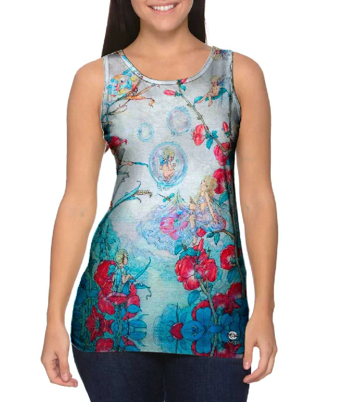 Women's Longline Tank Tops with Abstract PrintsHarold Gaze - "Fairies And Bubbles"