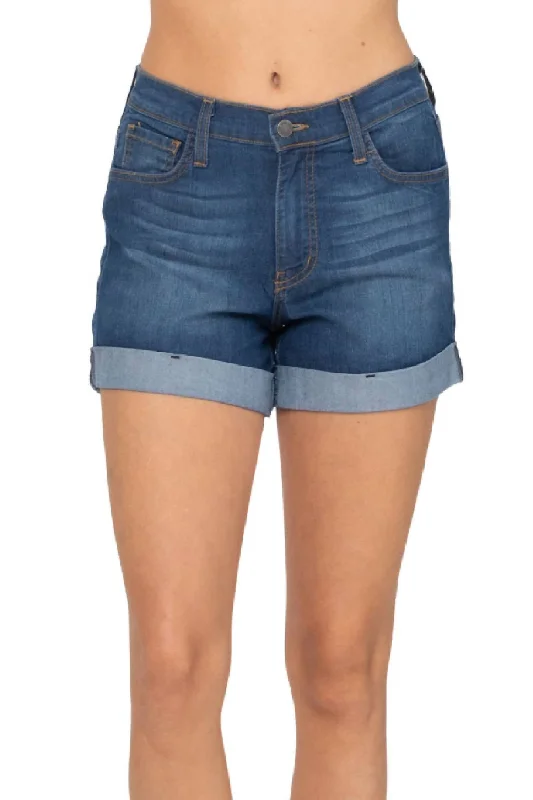 Plus Size Women Shorts with a Comfortable and Stylish FitHigh Waist Cuffed Short In Dark Wask Plus Size Women Shorts with a Comfortable and Stylish FitHigh Waist Cuffed Short In Dark Wask