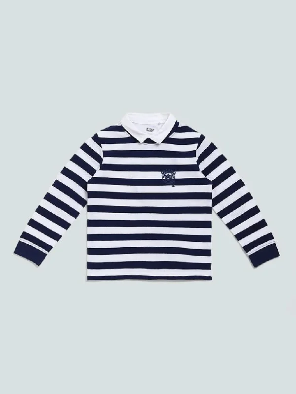 Elastic Waist Women Shorts for Easy Wear and ComfortHOP Kids Striped Navy Blue Printed T-Shirt