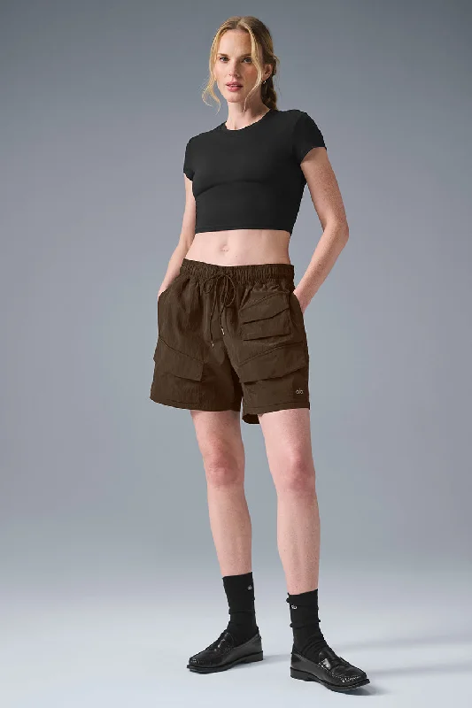 Leather Look Women Shorts for an Edgy and Chic Style7" Crinkle Nylon Excursion Cargo Short - Espresso Leather Look Women Shorts for an Edgy and Chic Style7" Crinkle Nylon Excursion Cargo Short - Espresso