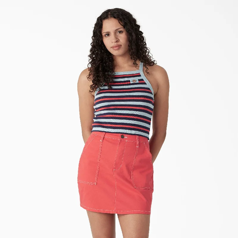 Crew Neck Women T Shirt with a Timeless DesignWomen's Rib Knit Cropped Tank Top, Sky Blue Summer Fair Stripe