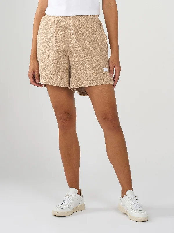 Terry elastic waist shorts - Safari