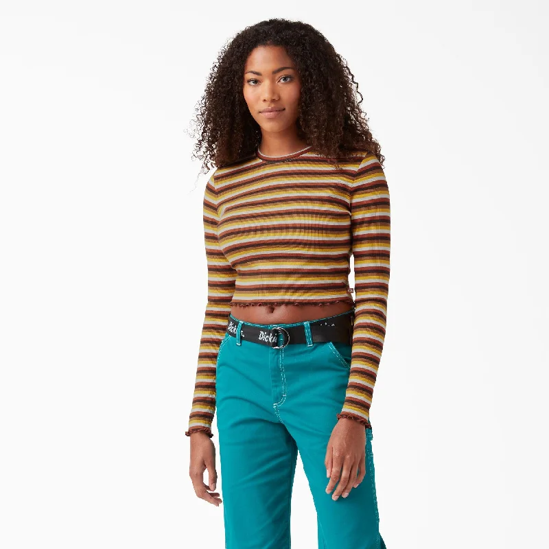 V - Neck Women T Shirt to Enhance the NecklineWomen's Striped Long Sleeve Cropped T-Shirt - Ginger Honey Baby Stripe V - Neck Women T Shirt to Enhance the NecklineWomen's Striped Long Sleeve Cropped T-Shirt - Ginger Honey Baby Stripe