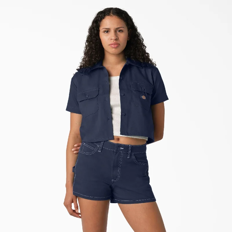 Muscle Women T Shirt for a Sporty and Casual LookWomen's Cropped Work Shirt, Ink Navy Muscle Women T Shirt for a Sporty and Casual LookWomen's Cropped Work Shirt, Ink Navy