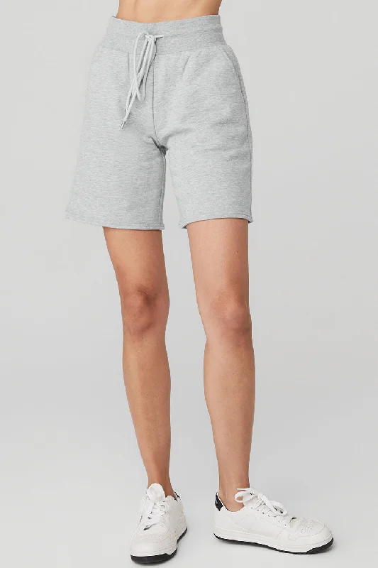 Elastic Waist Women Shorts for Easy Wear and ComfortHigh-Waist Easy Sweat Short - Athletic Heather Grey Elastic Waist Women Shorts for Easy Wear and ComfortHigh-Waist Easy Sweat Short - Athletic Heather Grey